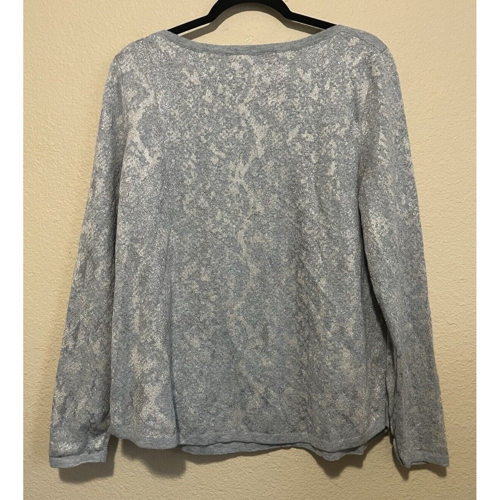 Chicos Sweater Long Sleeve Animal Print Silver Gold Size 2 Large Metallic - Picture 7 of 10